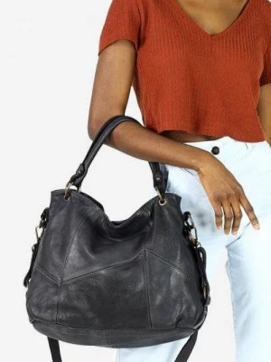 Donna Włoska Miejska torebka skórzana na ramię city sholder handmade bag czarny Merg