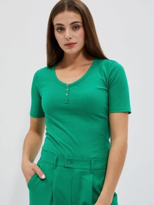 Dopasowana bluzka damska z guziczkami zielona Moodo