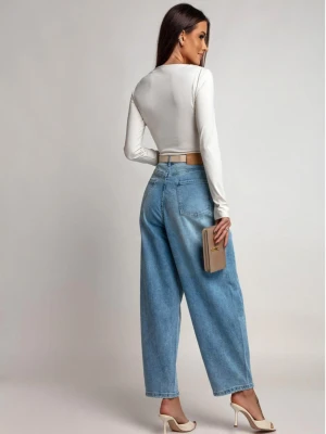 Dopasowana bluzka z ozdobną klamrą CLEMENTE - beżowa  magmac 