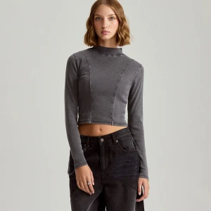 Dopasowana bluzka z półgolfem i długimi rękawami acid wash House