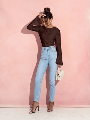 Dopasowana bluzka z szerokim rękawem MEI - czekoladowa  magmac 