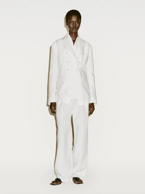 Dopasowana, Dwurzędowa Marynarka Z Lnu − Limited Edition - Surowy - - Massimo Dutti - Kobieta