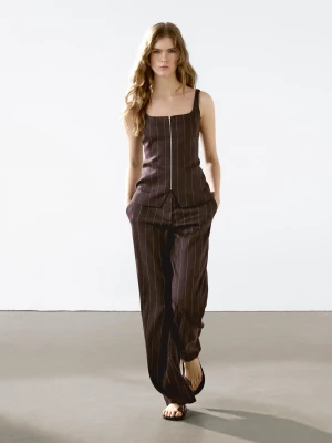 Dopasowana Kamizelka W Paski Z Suwakiem - Bordowy - - Massimo Dutti - Kobieta