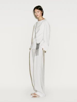 Dopasowana Koszula Z Zamszowej Skóry − Limited Edition - Biały - - Massimo Dutti - Kobieta