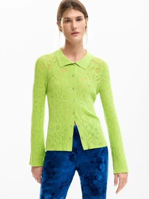 Dopasowana koszulka w kwiaty Desigual zielony