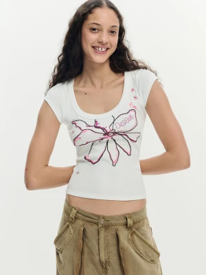 Dopasowana koszulka w kwiaty Desigual biały