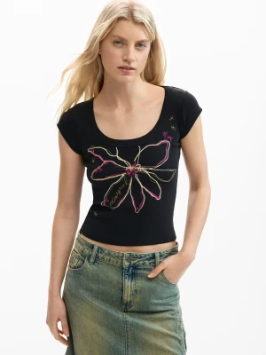 Dopasowana koszulka w kwiaty Desigual czarny