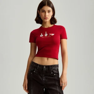 Dopasowana koszulka z nadrukiem świątecznych gęsi House