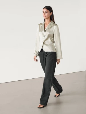 Dopasowana Marynarka Satynowa - Szary Perłowy - - Massimo Dutti - Kobieta