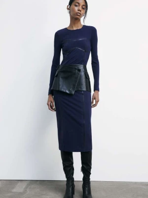Dopasowana sukienka midi z długim rękawem z elastycznego dżerseju PATRIZIA PEPE