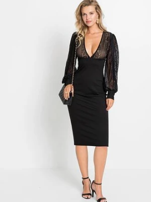 Dopasowana sukienka midi z koronką bonprix