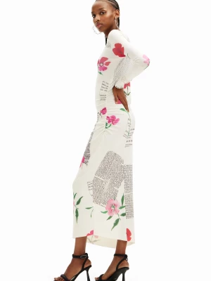 Dopasowana sukienka midi z nadrukiem tekstowym Desigual