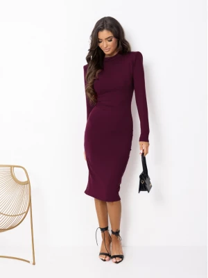 Dopasowana sukienka midi z wiskozy AFFI - bordowa  magmac 
