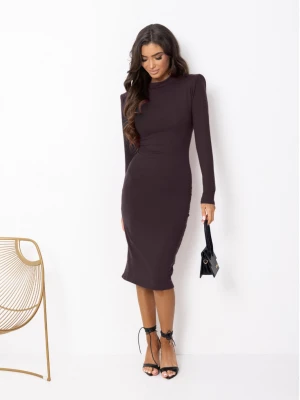 Dopasowana sukienka midi z wiskozy AFFI - czekoladowa  magmac 