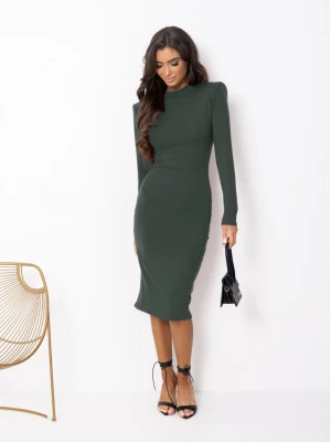 Dopasowana sukienka midi z wiskozy AFFI - khaki  magmac 
