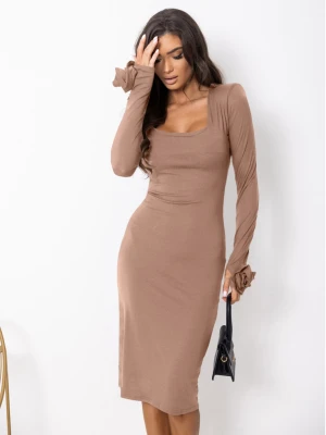 Dopasowana sukienka midi z wiskozy SELVIA - cappuccino mocca  magmac 