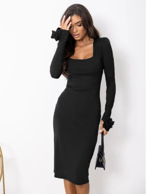 Dopasowana sukienka midi z wiskozy SELVIA - czarna  magmac 