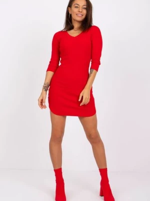 Dopasowana sukienka mini z długim rękawem - czerwona RUE PARIS