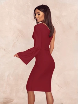 Dopasowana sukienka na jedno ramię EZALI - bordowa  magmac 