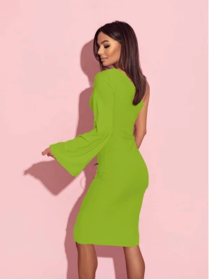 Dopasowana sukienka na jedno ramię EZALI - limonkowa  magmac 