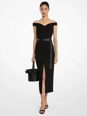 Dopasowana sukienka z odkrytymi ramionami z elastycznej krepy bouclé MICHAEL KORS COLLECTION