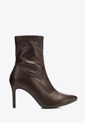 Dopasowane damskie botki na szpilce brązowe Wittchen