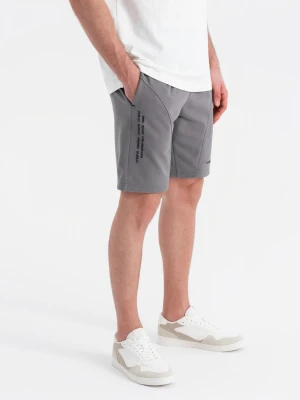 Dopasowane męskie krótkie dresowe spodenki z nadrukami – szare V3 - Rozmiar: XXL Ombre Clothing