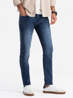 Dopasowane męskie spodnie jeansowe SLIM FIT z elastanem – niebieskie V1 - Rozmiar: M Ombre Clothing
