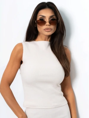 Dopasowany bawełniany prążkowany top AIDEY - beżowy  magmac 