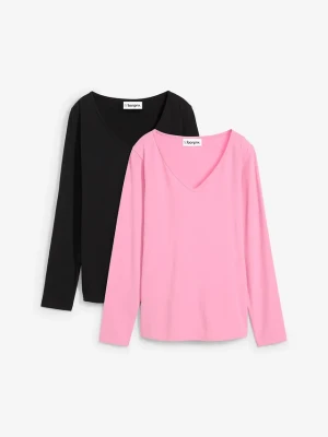 Dopasowany shirt z długim rękawem (2 szt.) BonPrix różowy
