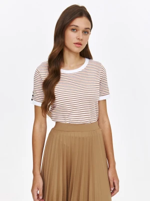 Dopasowany sweter w brązowe paski z krótkim rękawem Top Secret