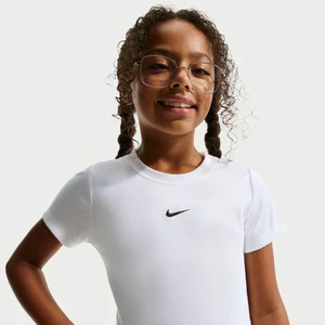 Dopasowany T-shirt o skróconym kroju ze ściągaczem dla dużych dzieci (dziewcząt) Nike - Biel