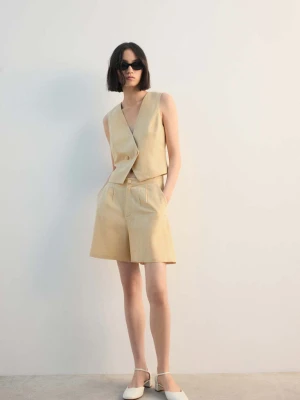 Dopasowany top od garnituru musztardowy - Kobieta - - MANGO