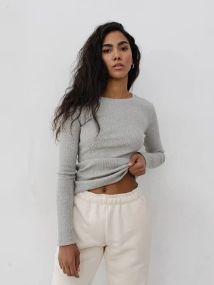 Dopasowany top z długim rękawem w kolorze LIGHT GREY MELANGE- MOODY -L Marsala