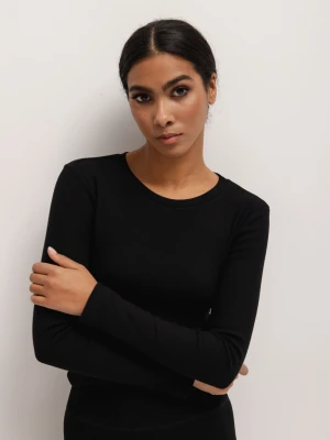 Dopasowany top z długim rękawem z dzianiny w kolorze DEEP BLACK skin peach - MOODY Marsala