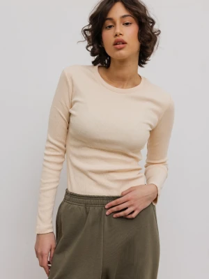 Dopasowany top z długim rękawem z prążkowanej dzianiny w kolorze BISQUIT - MOODY-M Marsala