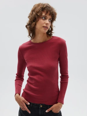 Dopasowany top z długim rękawem z prążkowanej dzianiny w kolorze BORDO - MOODY-XL Marsala