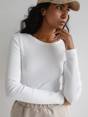 Dopasowany top z długim rękawem z prążkowanej dzianiny w kolorze CLASSIC WHITE - MOODY-XL Marsala