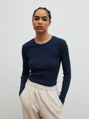Dopasowany top z długim rękawem z prążkowanej dzianiny w kolorze NAVY BLUE - MOODY-S Marsala