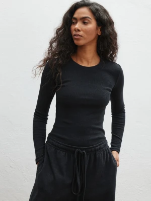 Dopasowany top z prązkowanej bawełny w kolorze DEEP GRAPHITE- COTTIE Marsala