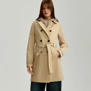 Dopasowany trencz z paskiem i podszewką jasnobeżowy House