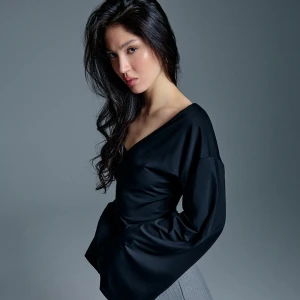 Dopsaowana koszulka z szerokim rękawem czarna House