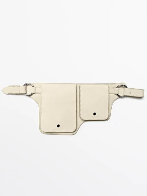 Double Compartment Leather Belt Bag - Biały Złamany - - Massimo Dutti - Kobieta