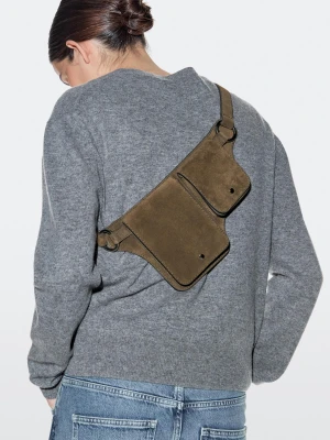 Double Compartment Leather Belt Bag - Khaki - - Massimo Dutti - Kobieta
