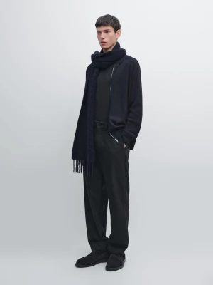 Double Stripe Flannel Trousers - Granatowy - - Massimo Dutti - Male