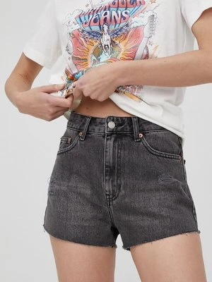 Dr. Denim szorty jeansowe damskie kolor szary gładkie high waist