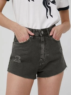 Dr. Denim szorty jeansowe damskie kolor zielony gładkie high waist