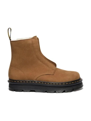 Dr. Martens botki nubukowe ZebZag Lace Less Warm Lined damskie kolor beżowy na platformie lekko ocieplone DM42019200