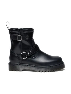 Dr. Martens botki skórzane Anistone Harness damskie kolor czarny na płaskim obcasie DM42583001