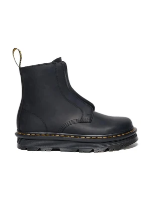 Dr. Martens botki skórzane ZebZag Laceless kolor czarny na płaskim obcasie lekko ocieplone DM42653001